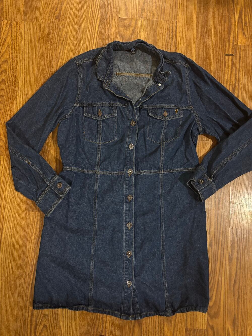 Frye Blue Denim Button-Down Casual Fall Preppy Long- Sleeve Midi Dress